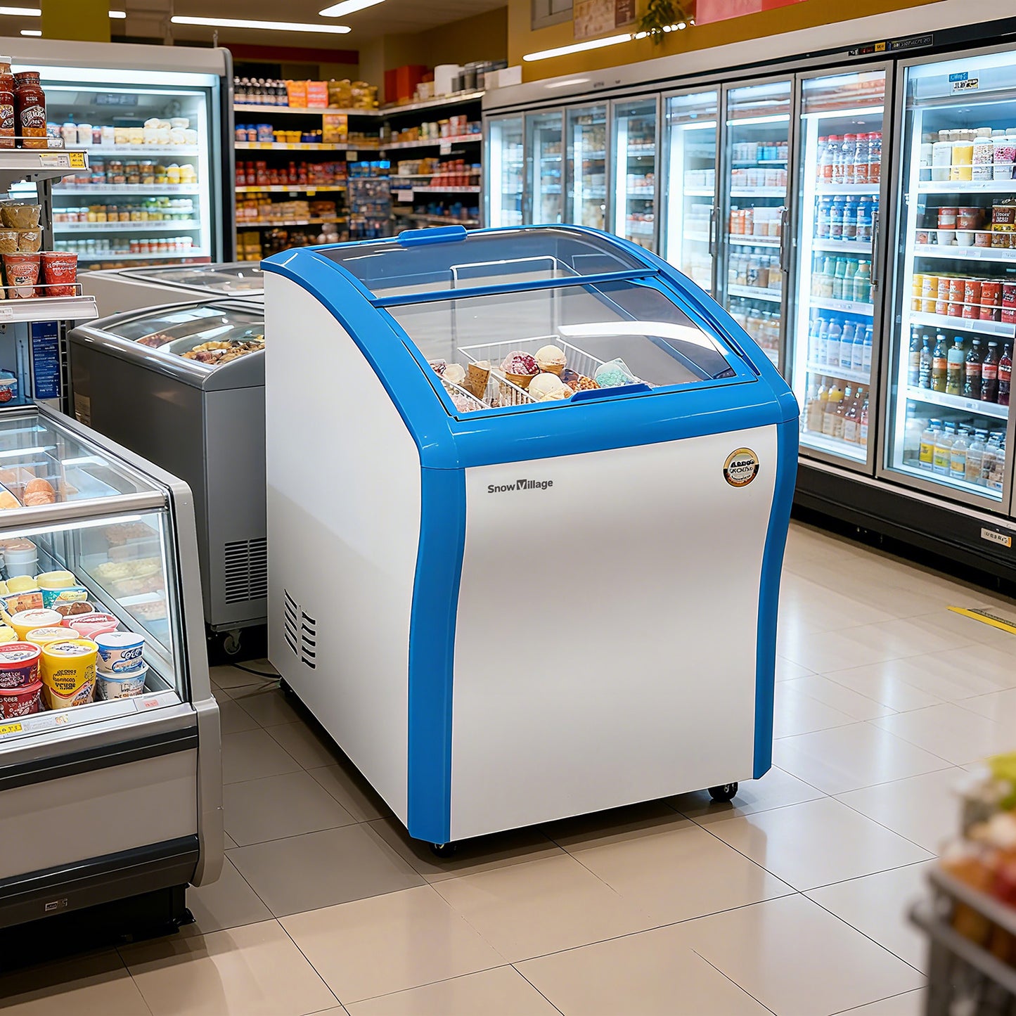 Ice Cream Freezer SD/SC-158Y Mini Curved Glass Sliding Door