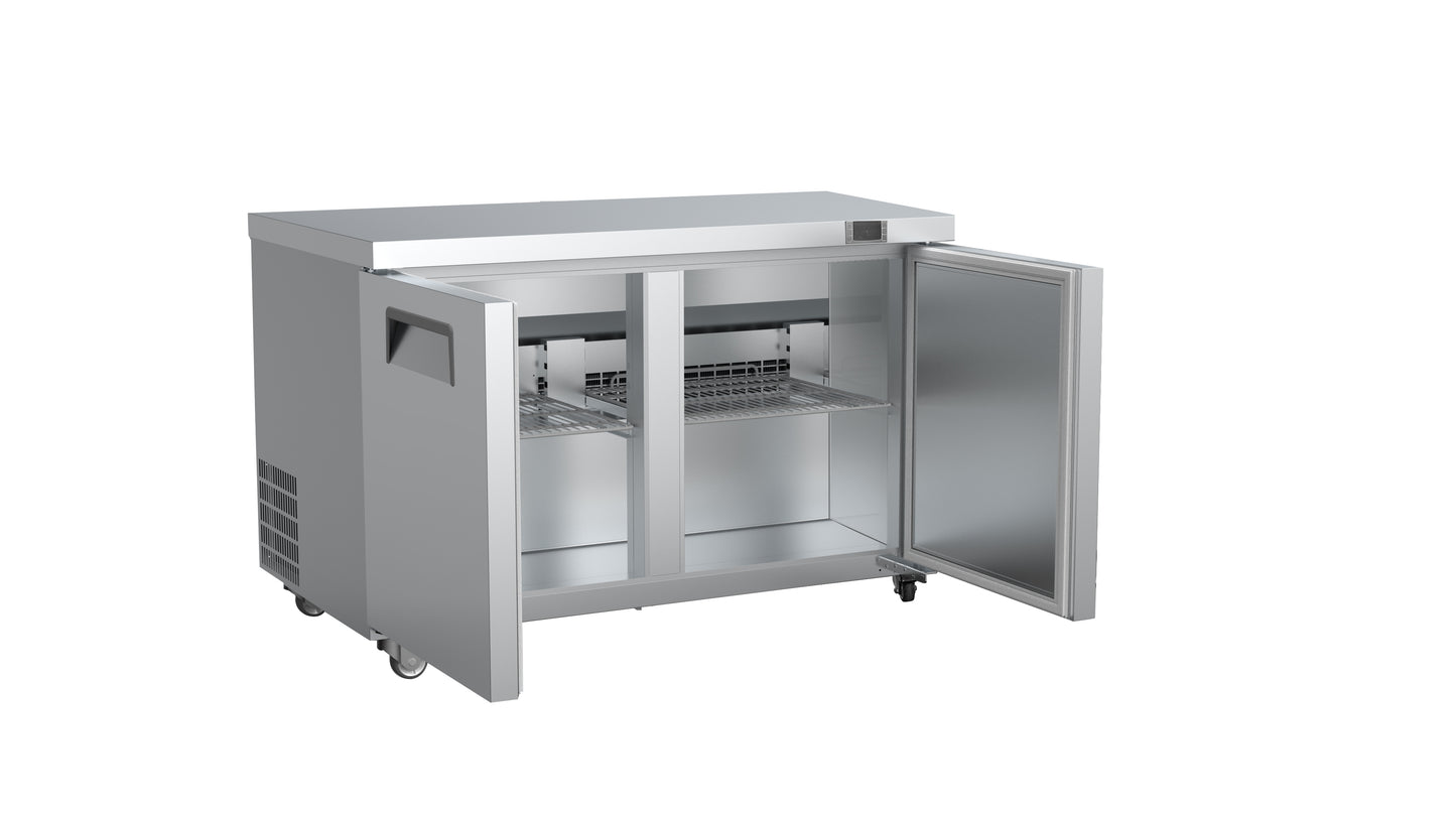 Snow Village 60" 2-Door Undercounter Commercial Refrigerator, Solid Doors, Stainless Steel (TUC-60R)