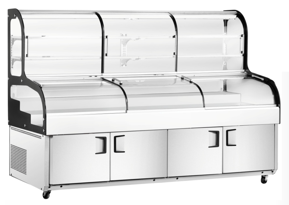 Ice Display Table BT-E2.5-T6S Curved / Sliding Door / 3-Temperature / 6-Stage / 4-Lower-Door