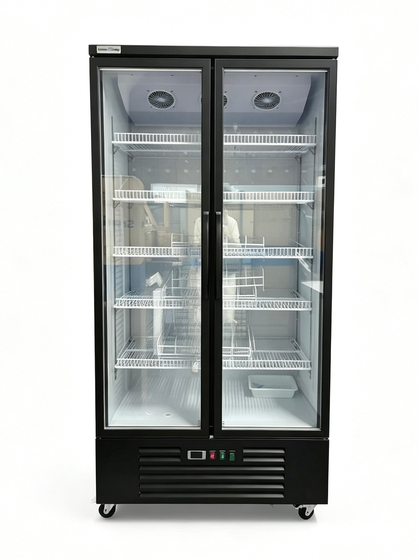 Snow Village 2-Door Glass Door Merchandiser Refrigerator, Commercial Display Cooler (LC-1000FX)