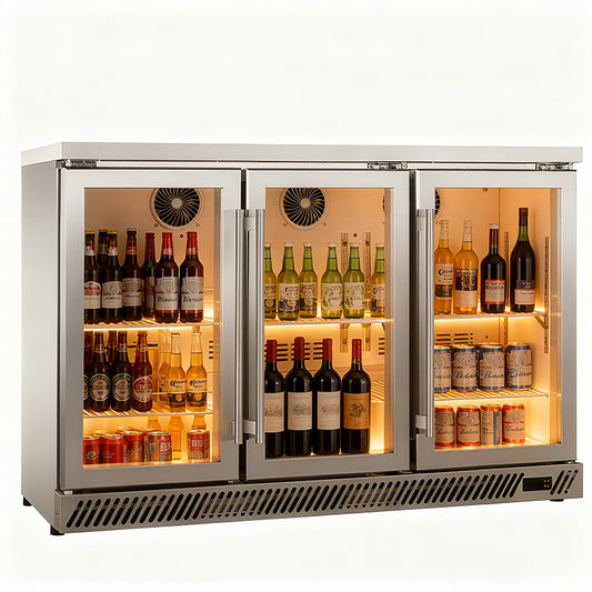 Back Bar Cooler BT-1350FS 3-Door / Glass / Swing / Refrigerator / Stainless Steel Version