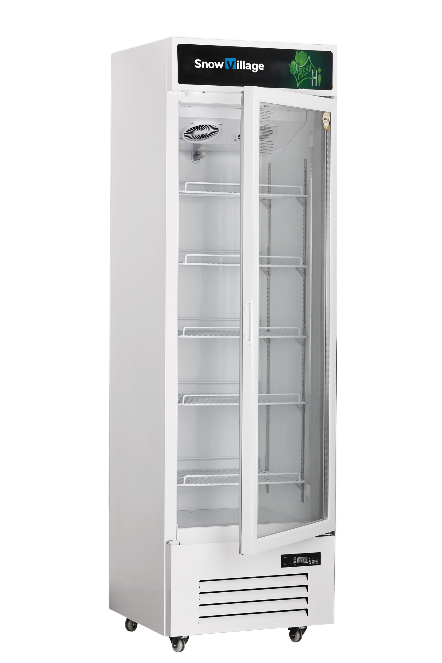 Snow Village 1-Door Glass Door Merchandiser Refrigerator, Commercial Display Cooler (LC-338W)