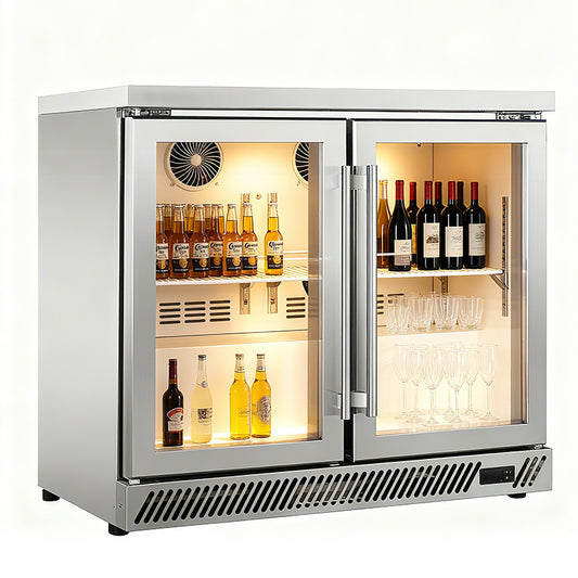 Back Bar Cooler BT-900FS 2-Door / Glass / Swing / Refrigerator / Stainless Steel Version