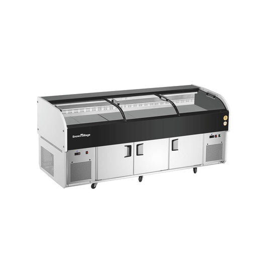 Ice Display Table SS-FZ Flat/Tri-Steps Dual Temperature Series - 3 Sliding Doors