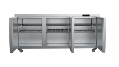 Snow Village Refrigerador comercial bajo mostrador de 72", 3 puertas, puertas sólidas, acero inoxidable (TUC-72R)